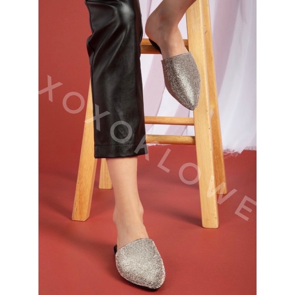 Rhinestone Sparkle Pointed Toe Ballerina Mules Bling Bling - Picture 7 of 8